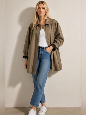 Escada Margaretha Ley Cotton Swing Coat Taupe 40 M Oversized Minimal Luxe
